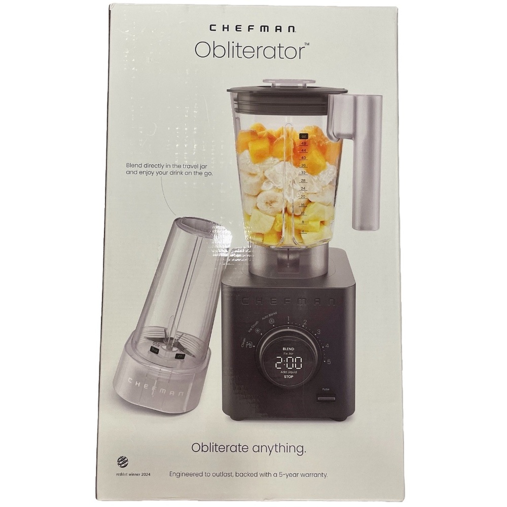 Chefman Obliterator 48 oz Blender w/ Travel Jar Smoothie Maker Ice Crusher Auto